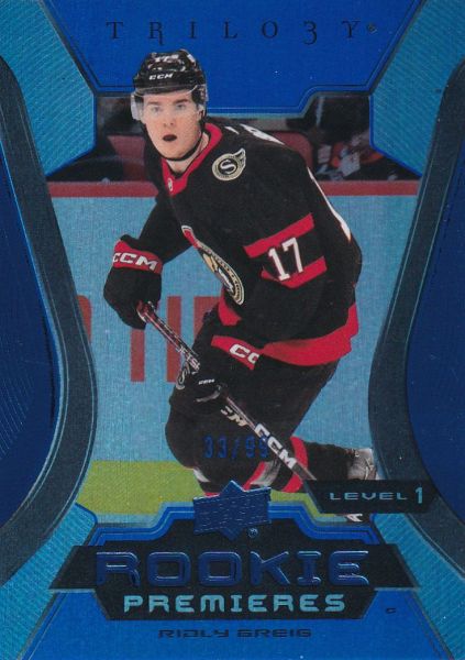 insert RC karta RIDLY GREIG 23-24 Trilogy Common Rookie Premieres Blue Level 1 /99